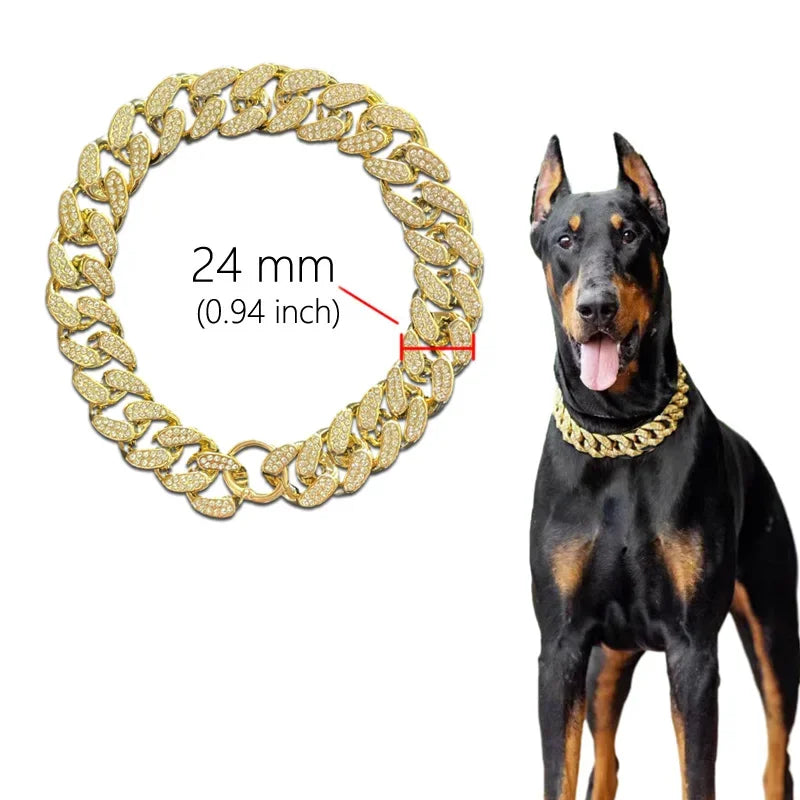 Sparkle Diamond Inlay Chain Dog Necklace Collars