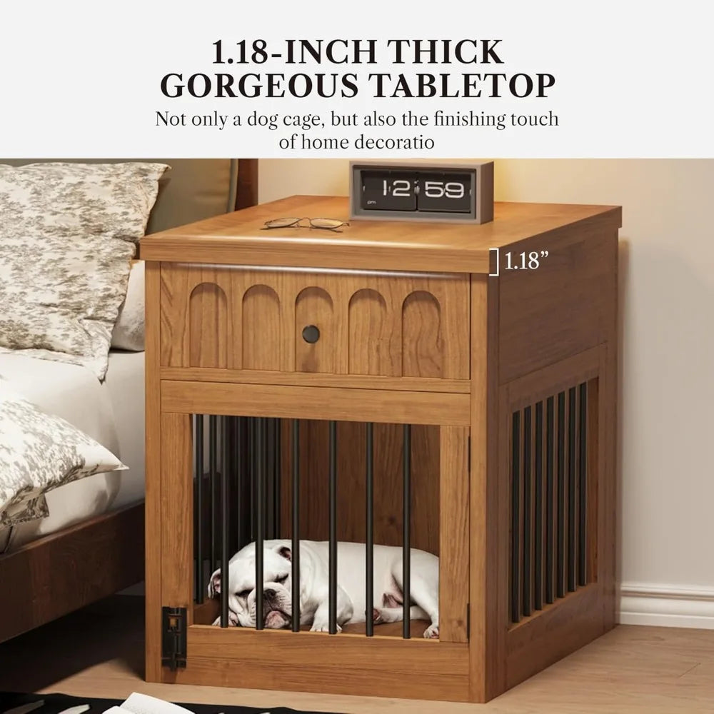 Dog Crate Furniture for Small Dogs, Wooden Dog Kennel with Drawer, Indoor Pet Crate End Table with 1.18-inch Tabletop, Decorative