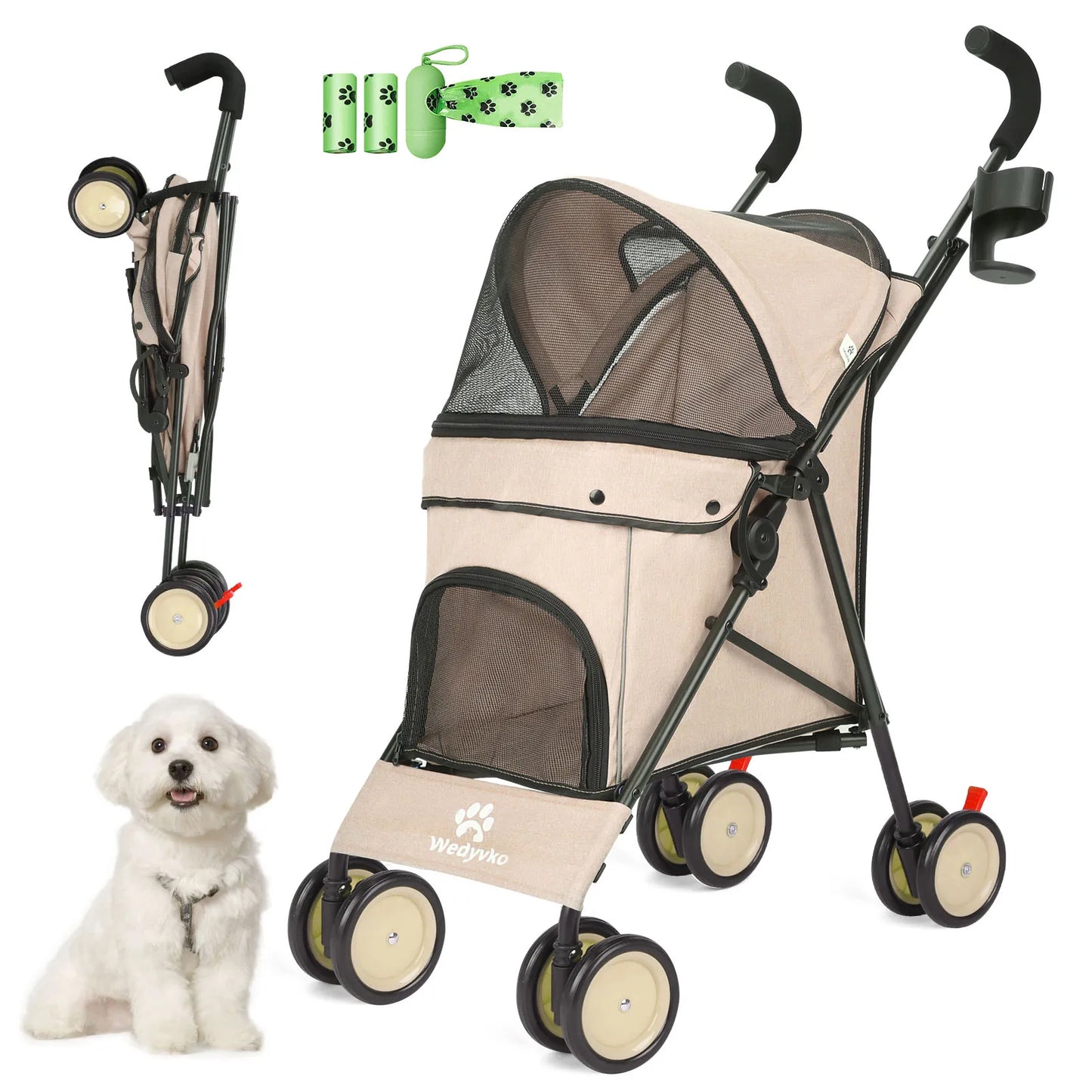 Pet Dog Stroller- 4 Wheels -Puppy Stroller Rotate with Brakes -Storage