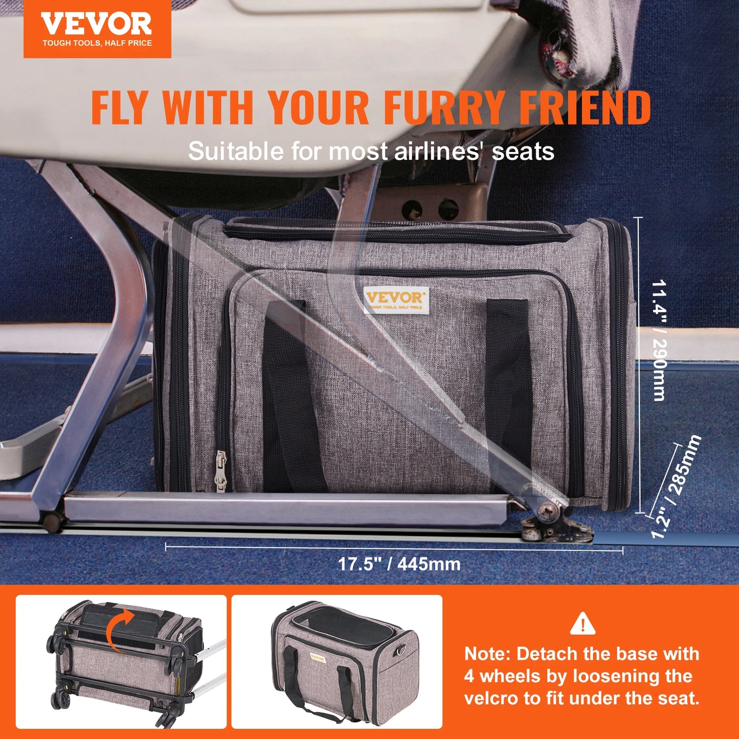 Airline Pet Carrier Stroller- Breathable Outgoing Dog Carry Backpack with Telescopic Handle Wheels and Shoulder Strap for Travel Trip