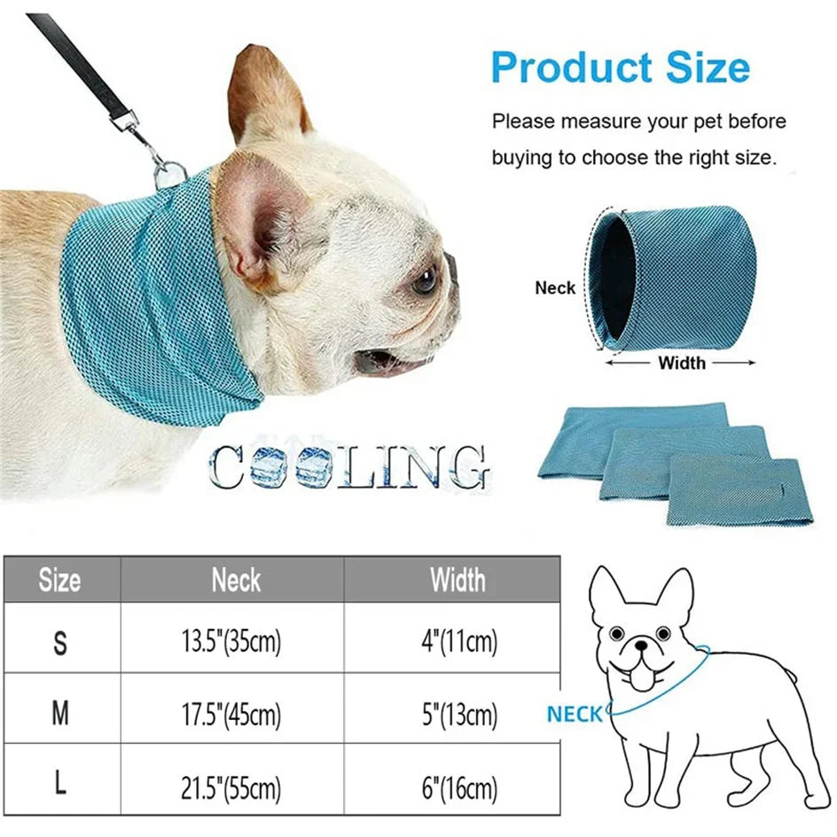 Summer Ice Dog Collar- Reusable Physical Instant Cooling Bandana with Leash- Holes Prevent Heat Stroke- Outdoor Breathable Pet Scarf
