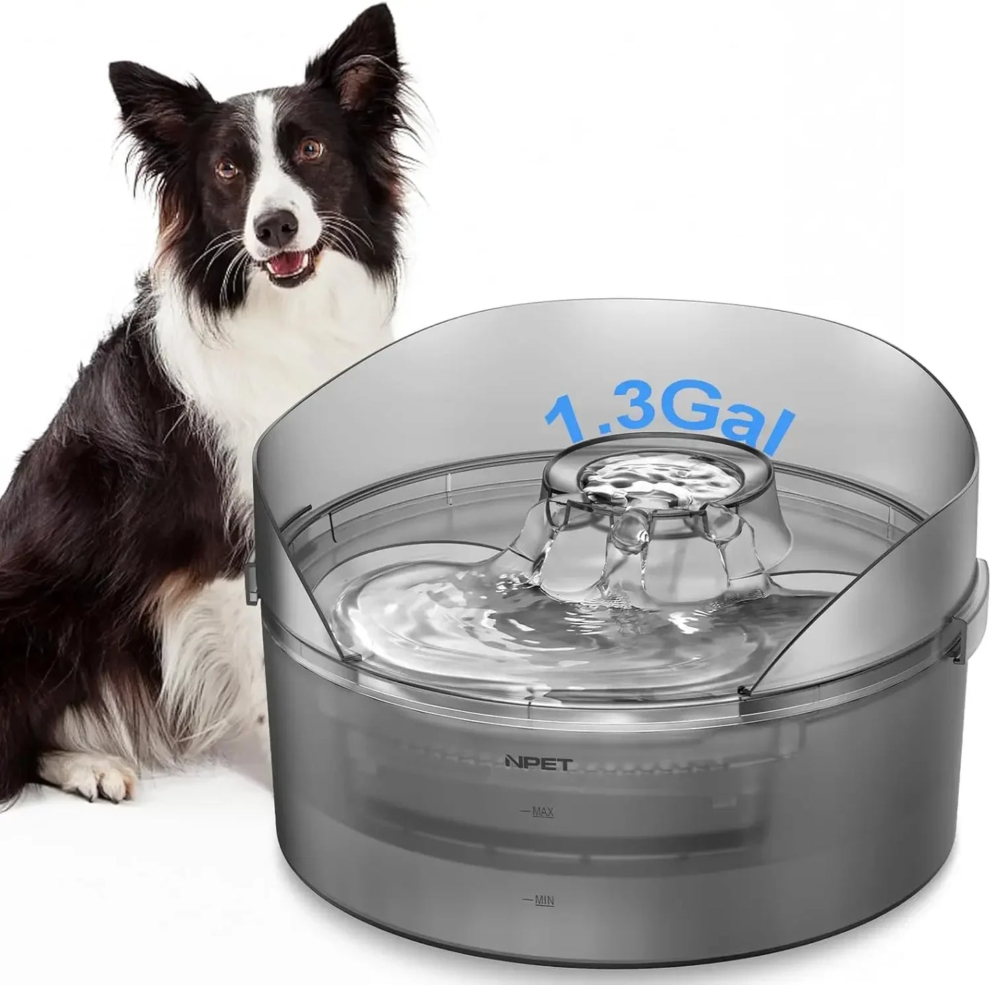 NPET DF10-SG Dog Water Fountain-1.3 Gallon/170oz/5L Large Automatic Dog Water Bowl with Splatter Guard
