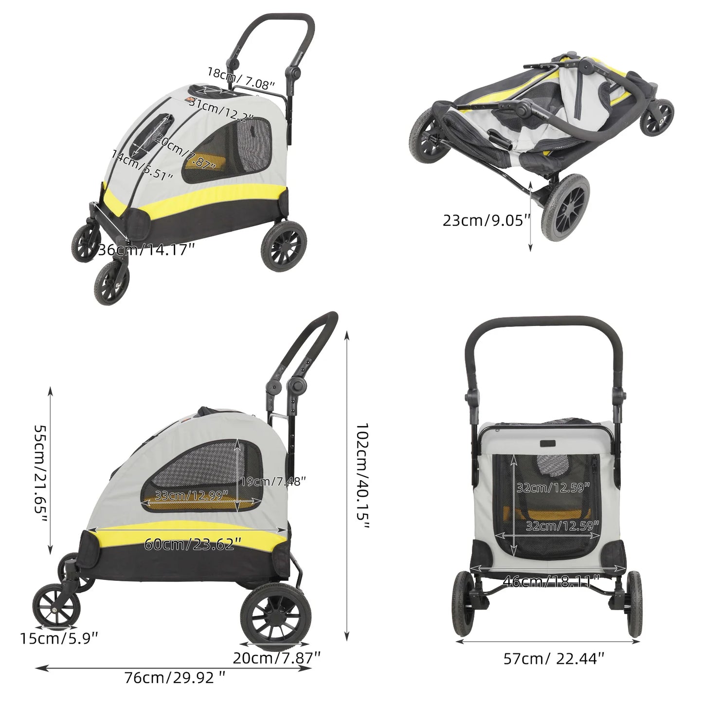 Portable Dog Stroller- Pet Jogger Wagon- Foldable Cart -Travel Trolley Cart- 4 Wheels- 3 Mesh Window- Adjustable Handle-for Small Breeds