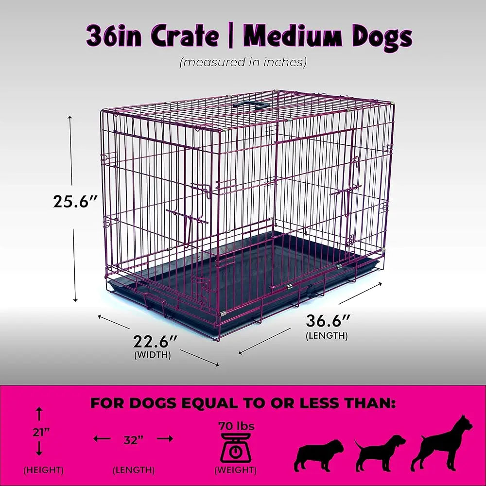 Pet Expressions Luxury Colorful 36" H Foldable Dog Crate With 2 Doors-Free Training E-Book And Pet Calming Music-Foldable