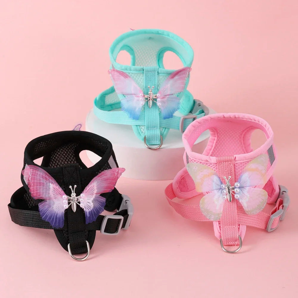 Cute Butterfly Breathable Dog Harness Set for Small Dogs- Vest-Leash