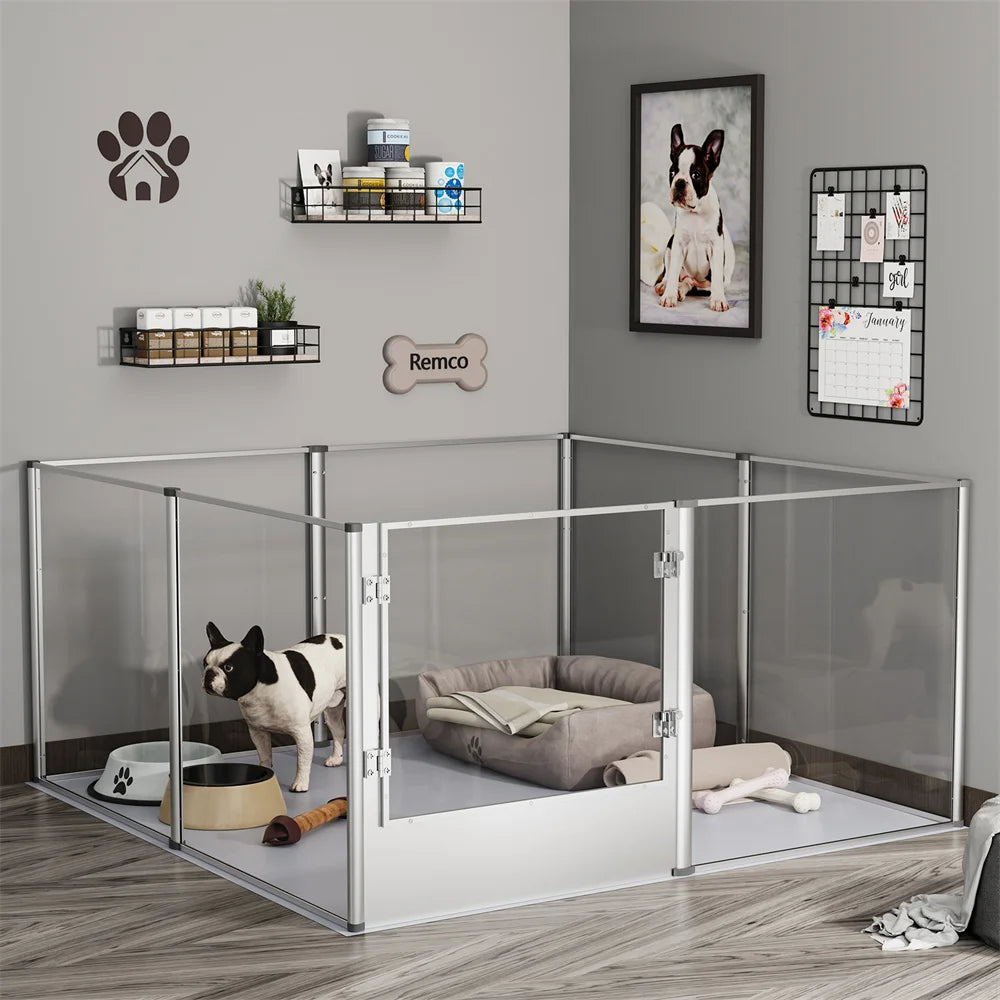 1Pc Acrylic Dog Playpen- Whelping Pen Box- Indoor Enclosure- Pet Clear Fence -Puppy Playpen with Waterproof Fertility Pad