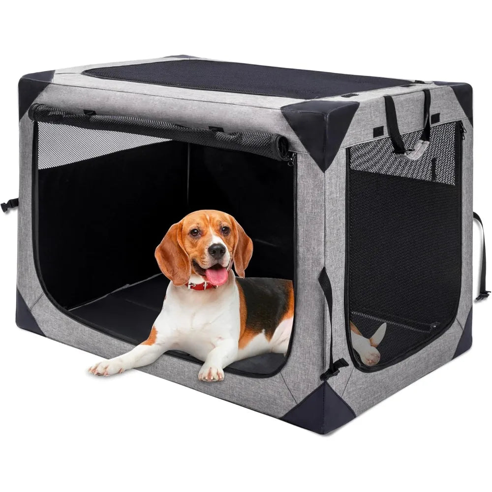 Dog Crates - 36 Inch Collapsible Soft Dog Crate- 3-Door Foldable Soft Kennel- Portable Pet Travel Cage