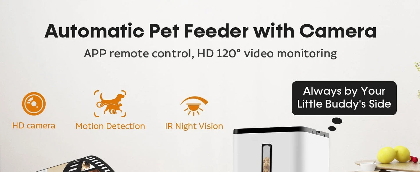 Automatic Dog Feeder with Camera WiFi- 5G App Control -Easy Setup Dog Food Dispenser - HD 1080P Video Recording Timed Pet Feeder