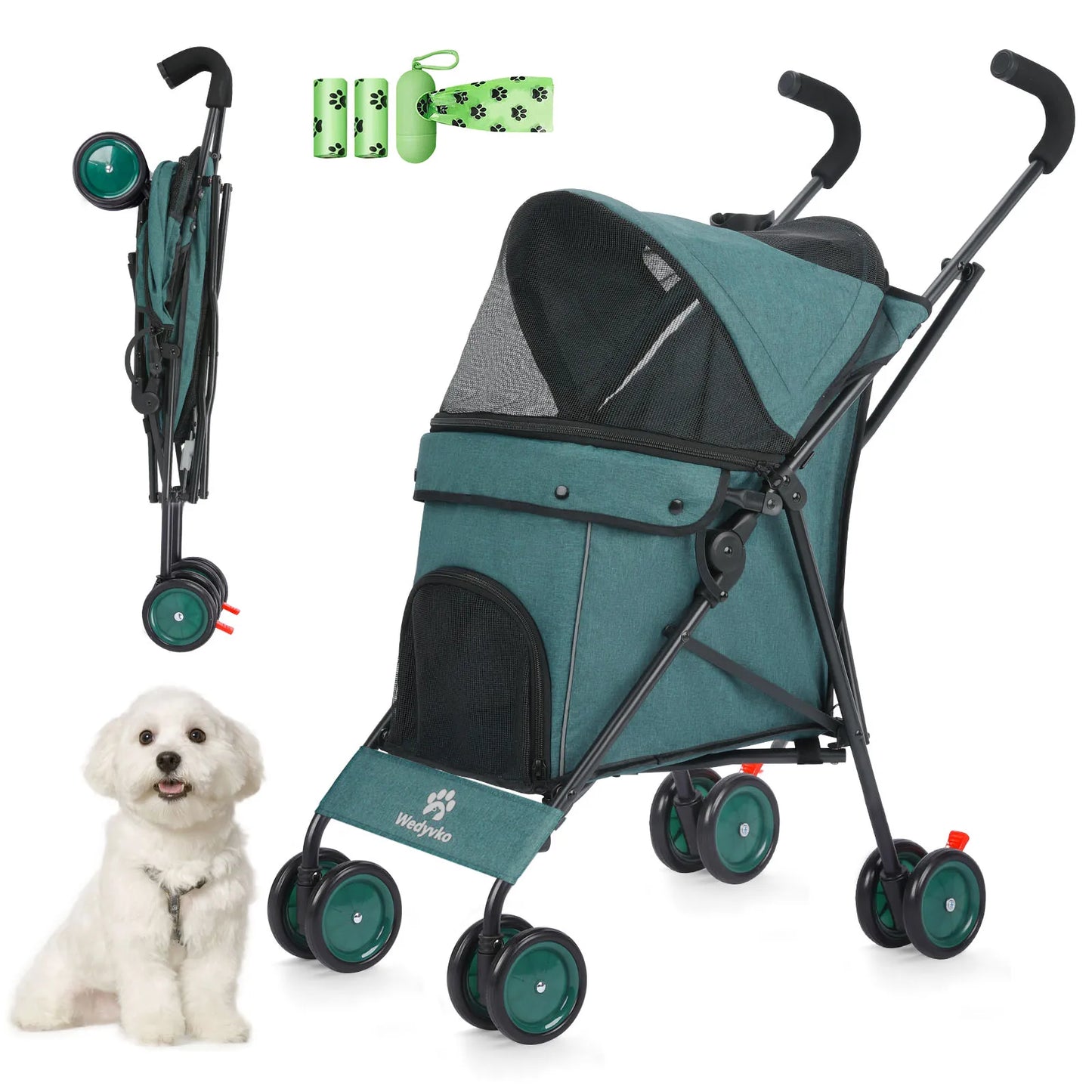 Pet Dog Stroller- 4 Wheels -Puppy Stroller Rotate with Brakes -Storage