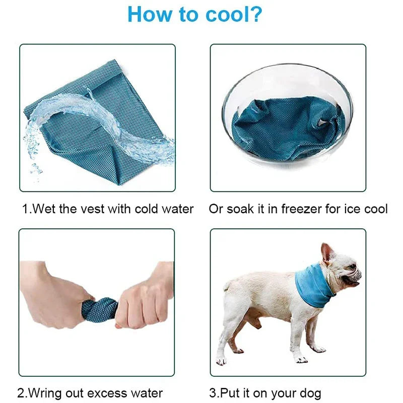 Summer Ice Dog Collar- Reusable Physical Instant Cooling Bandana with Leash- Holes Prevent Heat Stroke- Outdoor Breathable Pet Scarf