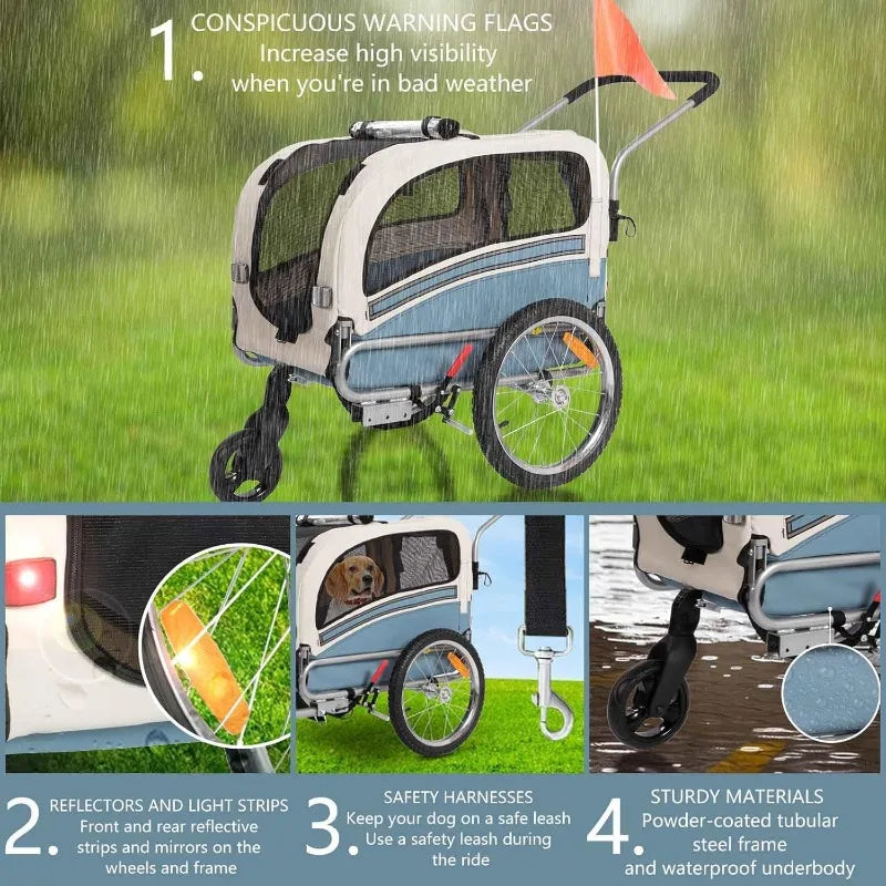 2 in1 Pet Bicycle Trailer with a 6" Stroller Wheel Suitable for Small and Medium Dogs Carrier Up to 66/88 LBS Easy Folding Cart