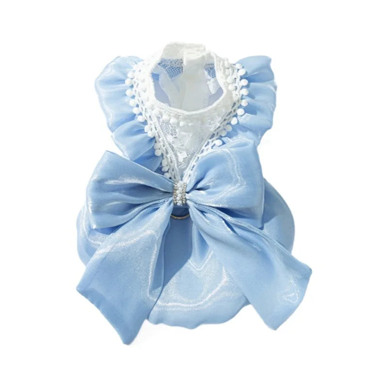 Adorable Small Dog Tutu Dress with Bowknot- Lace Princess Clothes Outfit- Apparel Female -Cute Pet Dress- Medium