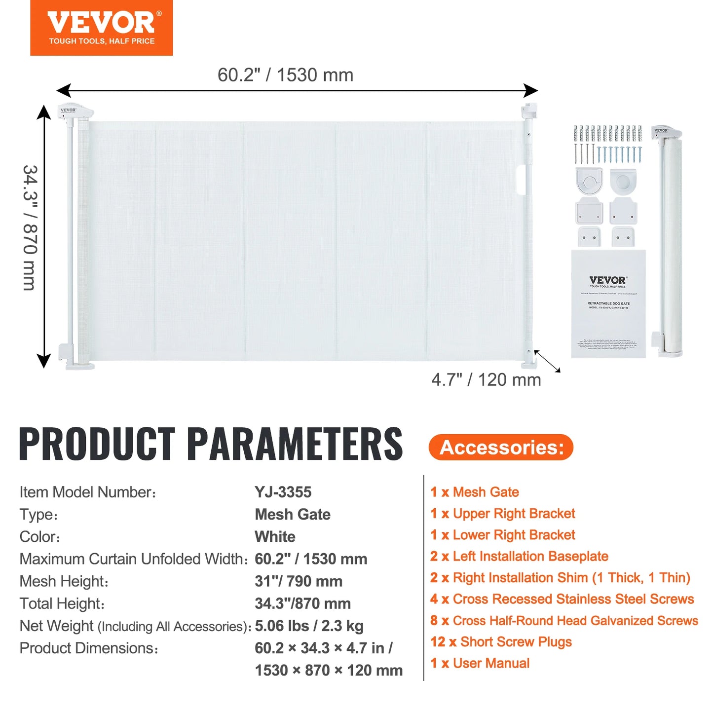 Retractable Gate-Mesh Pet Gate- Extends- Wide Retractable Gate for Kids or Pets
