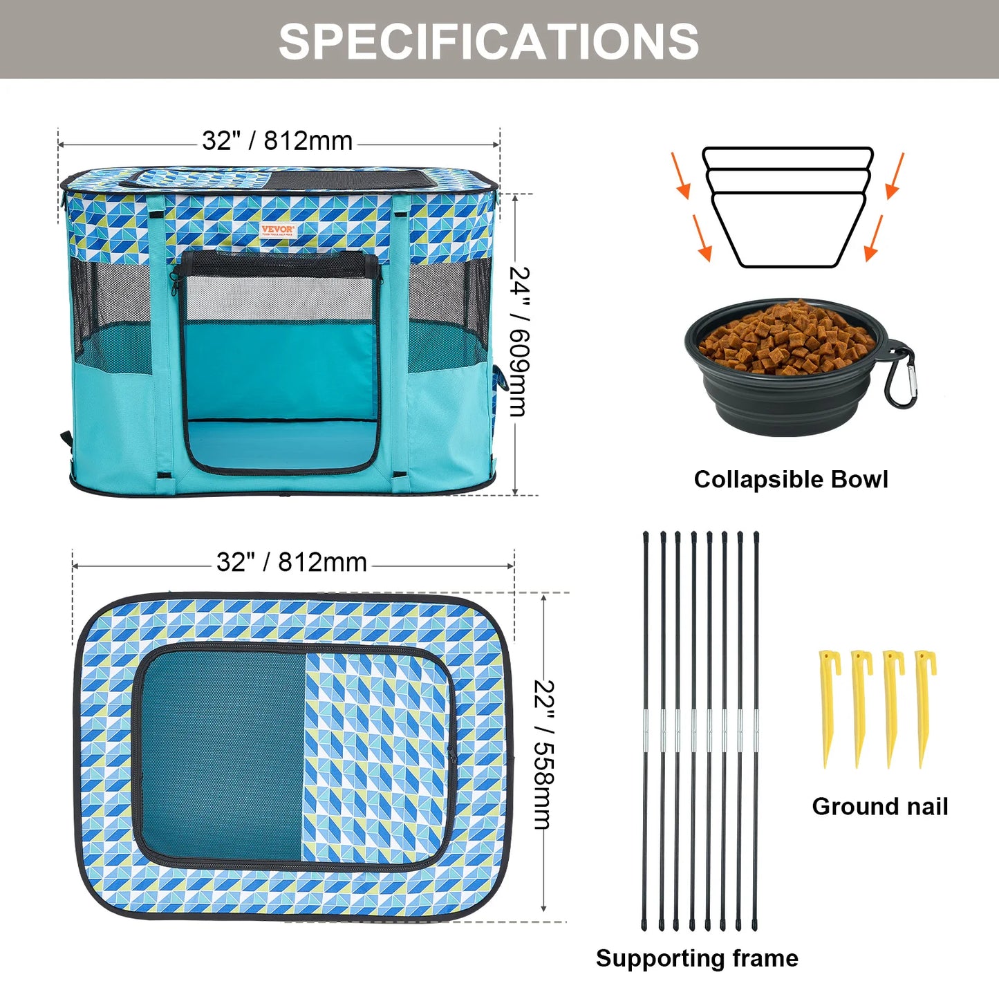 VEVOR Portable Foldable Pet Playpen Tent Crate- Waterproof Shelter for Dog- Indoor Outdoor Travel Camping