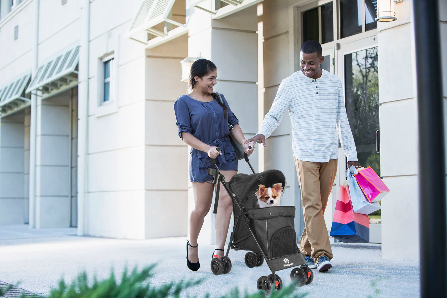 Wedyvko Pet Dog Stroller 4 Wheels Puppy Stroller Rotate with Brakes Storage for Dogs Cats Travel