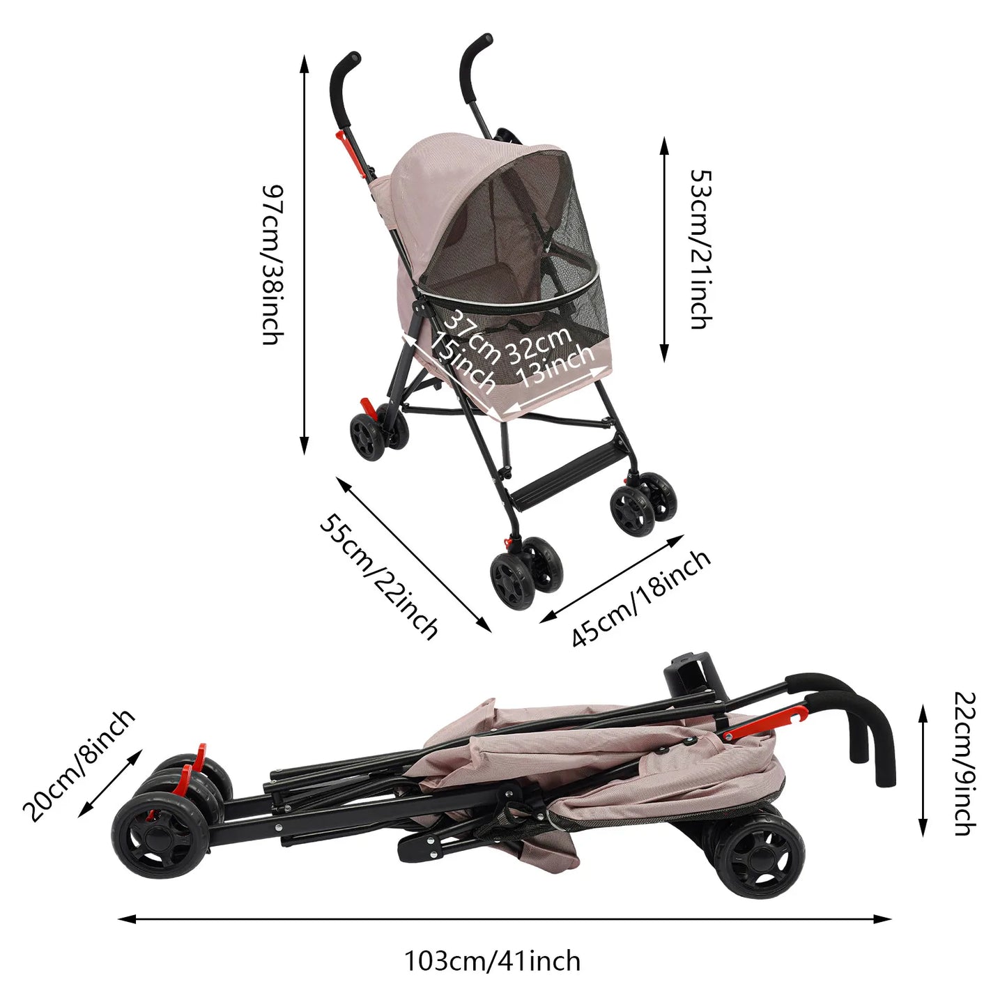 Premium Pet Stroller for Small/Medium Dogs- 360° Swivel Wheels- Safety Tether- Foldable Design w/Breathable Mesh with Cushion