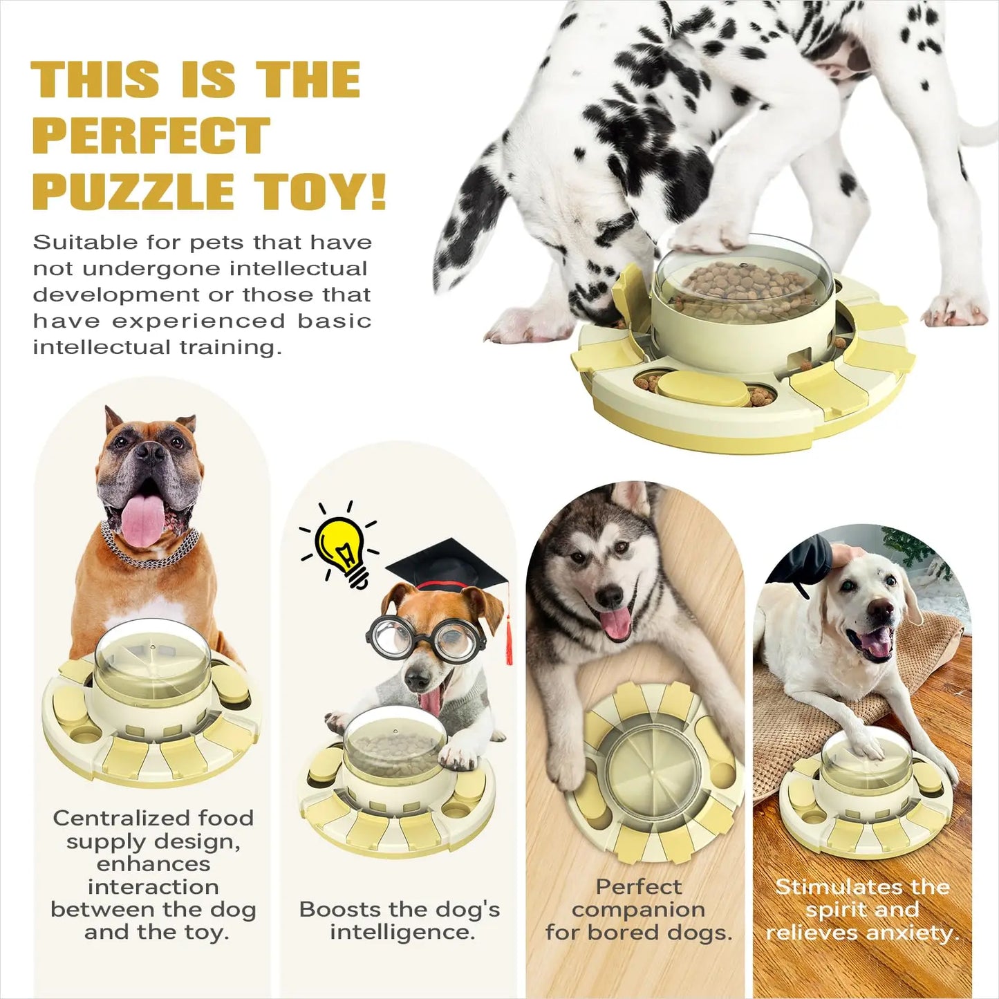 KADTC Dog Puzzle Toys w/Button Mind Games Level 2 in 1 Food Dispenser Slow Feeder Treat Puzzles Puppy Mental Stimulation Game