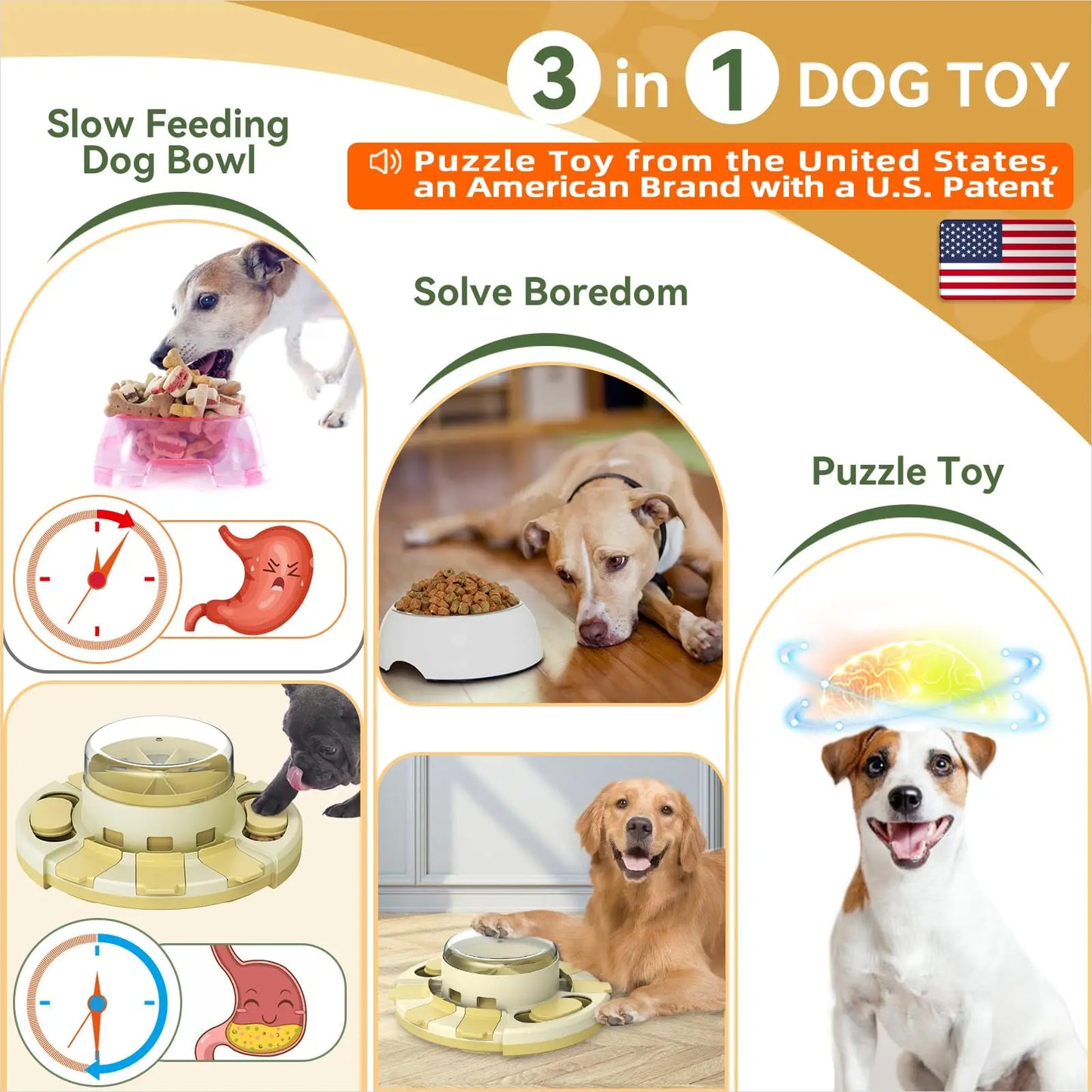 KADTC Dog Puzzle Toys w/Button Mind Games Level 2 in 1 Food Dispenser Slow Feeder Treat Puzzles Puppy Mental Stimulation Game