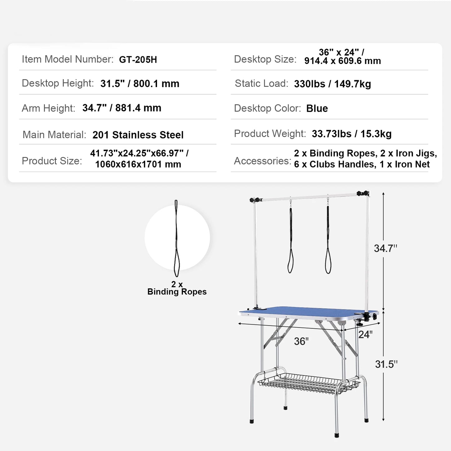 SucceBuy Pet Grooming Table Two Arms w/ Clamp Dog Grooming Station- Foldable Pets Stand for Medium Small Dogs with Grooming Loop-Pet Grooming