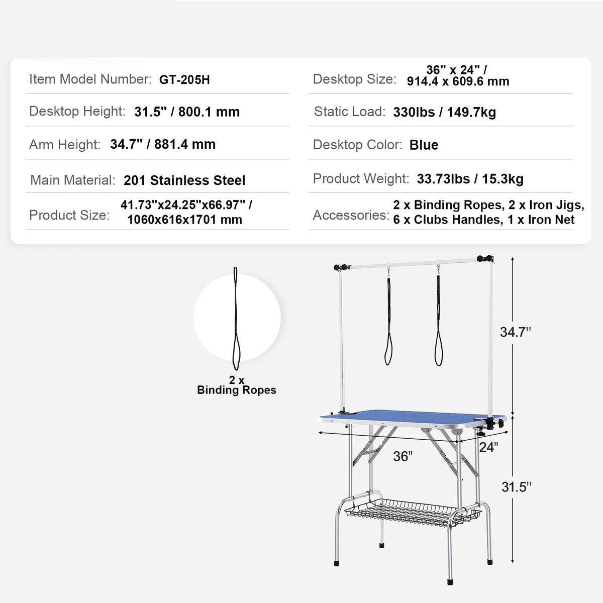 SucceBuy Pet Grooming Table- Two Arms w/ Clamps- Dog Grooming Station- Foldable - Medium/ Small Dogs with Grooming Loop-Pet Grooming