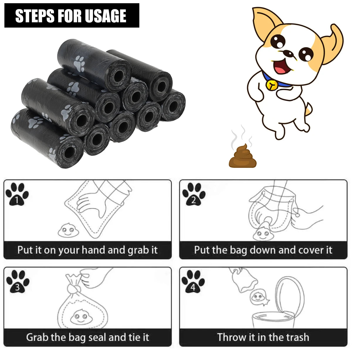 Dog Poop Bags- 30/60 Rolls Biodegradable Waste Refill Rolls for Dogs- 1 Adjustable Dispenser- 100% Leak Proof Dog Waste Bag