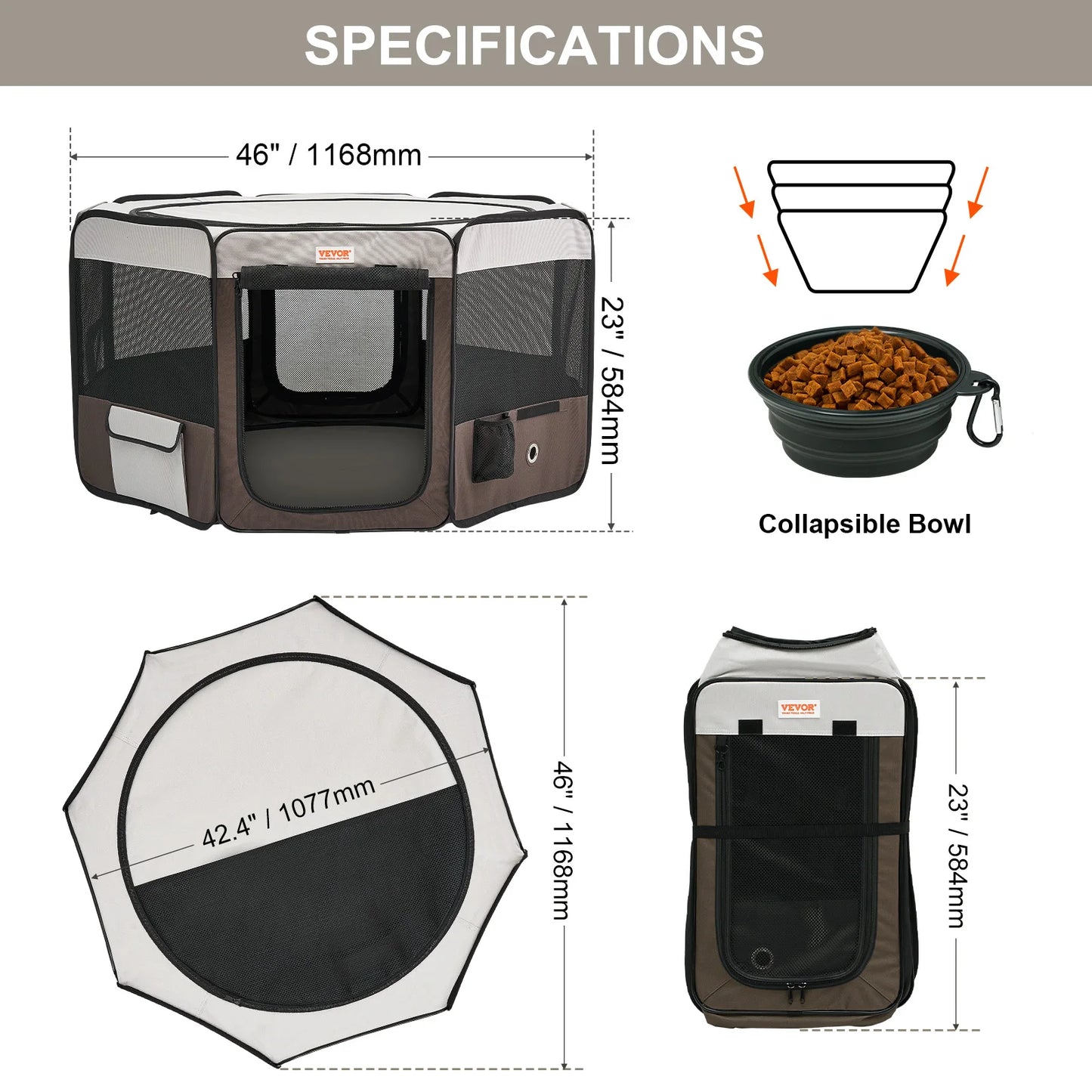 VEVOR Portable Foldable Pet Playpen Tent Crate- Waterproof Shelter for Dog- Indoor Outdoor Travel Camping