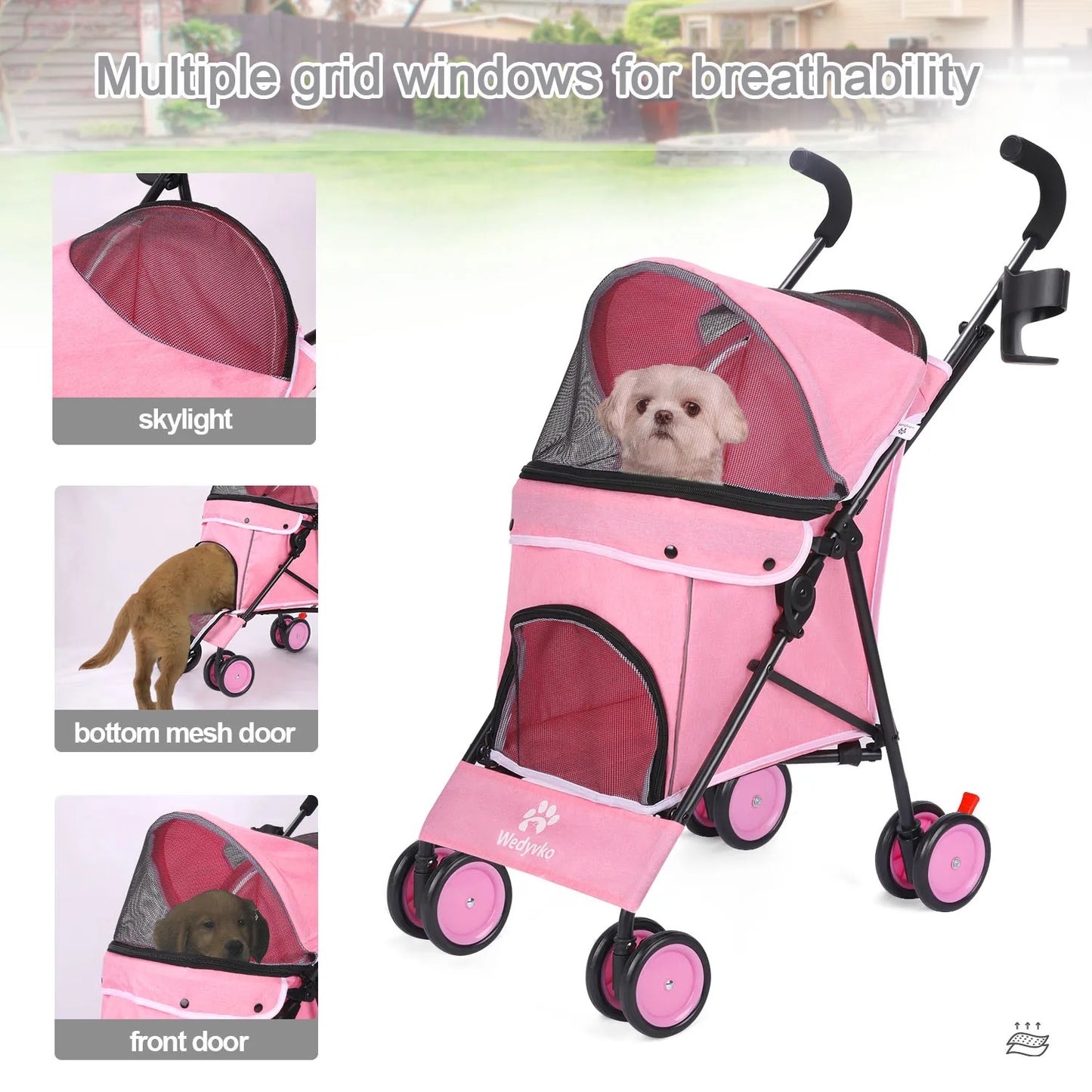 Pet Dog Stroller- 4 Wheels -Puppy Stroller Rotate with Brakes -Storage