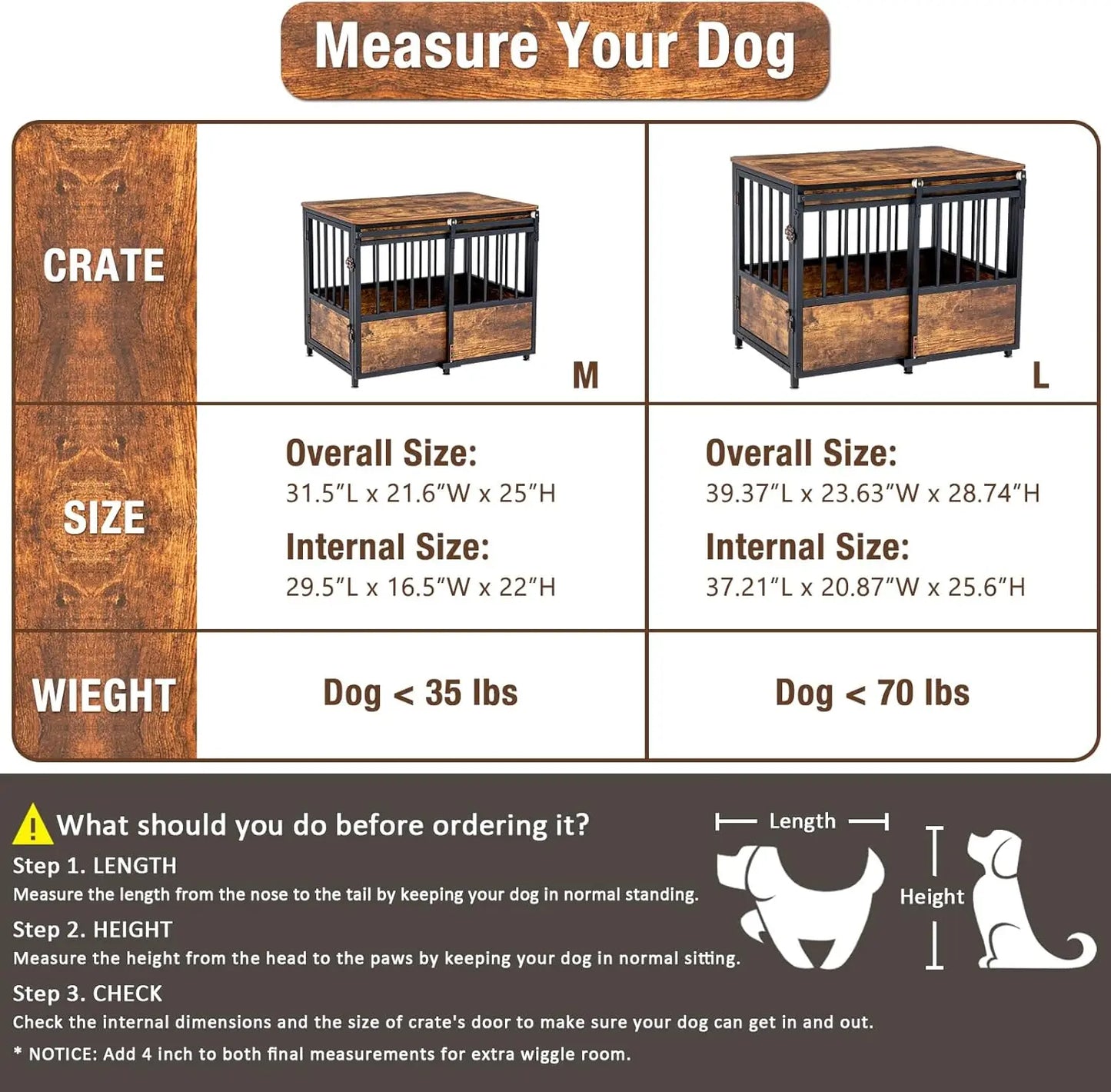 KOOPRO 32" Dog Crate Furniture with Cushion-- Wooden Heavy Duty Dog Kennel with Double Doors