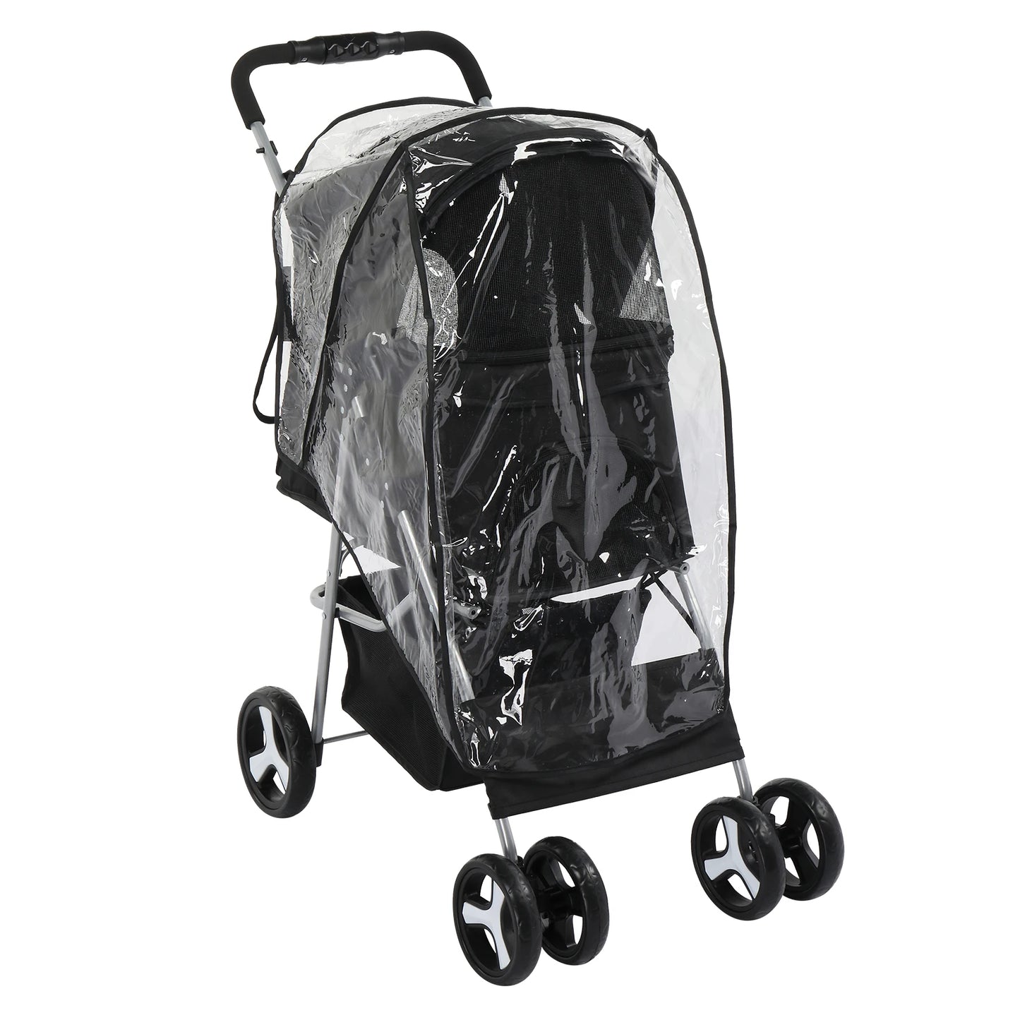 4 Wheels Pet Stroller-Dog Stroller for Small/Medium Pets- Foldable with Cup Holder- Removable Liner- Storage Basket- Black.