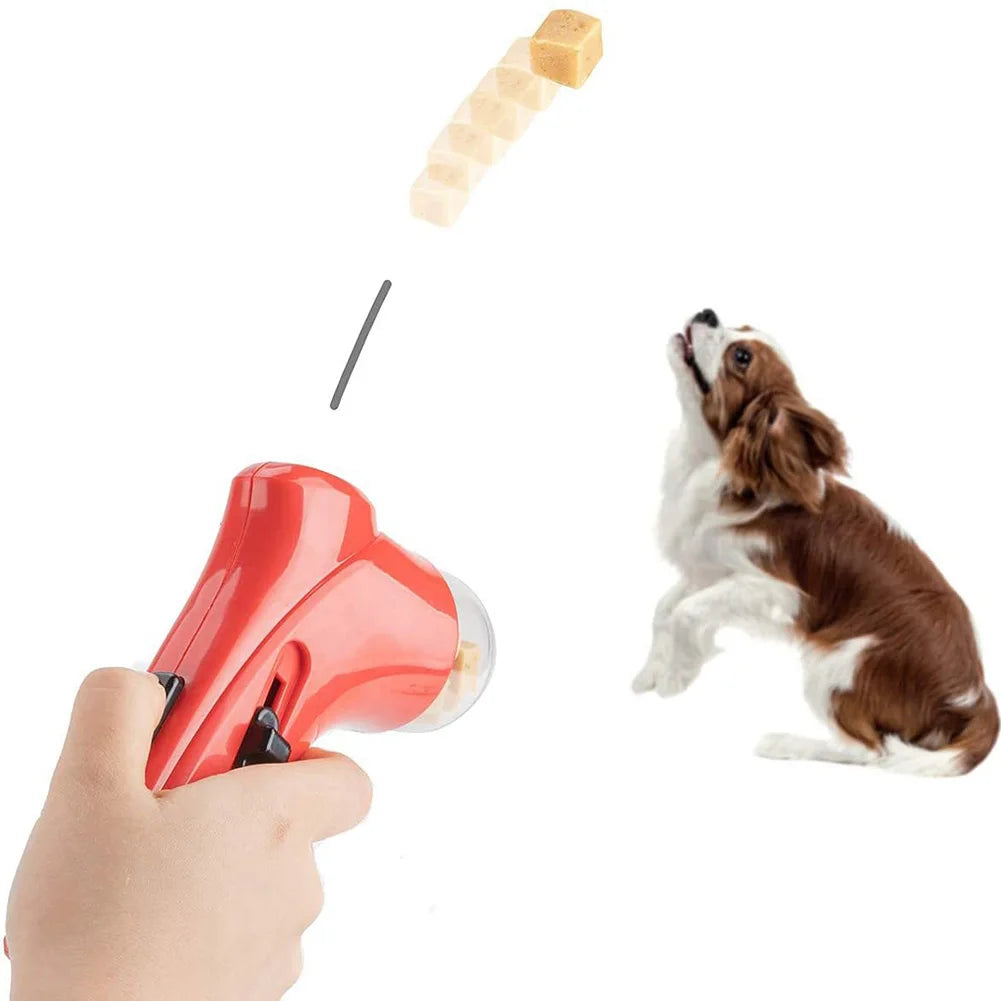 Portable Interactive Treat Dispenser Launcher Gun- Pet Treat Launcher- Pet Snack Catapult Launcher for Dog Cat Exercise Training
