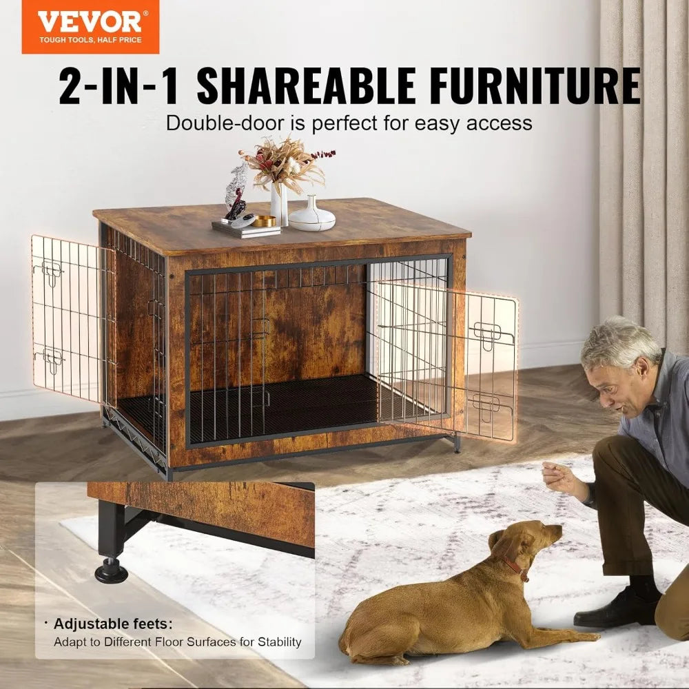 Masterpiece Dog Crate Furniture- 38" Wooden Dog Crate With Double Doors- Heavy-Duty Dog Cage