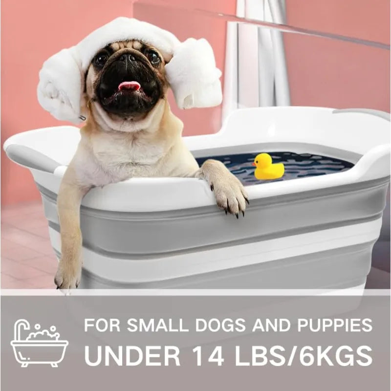 Collapsible Pet Bathtub with Water Drain Plug- Foldable Bathtub for Puppy Small Dogs Cats- Portable & Space Saving Design, BPA Free