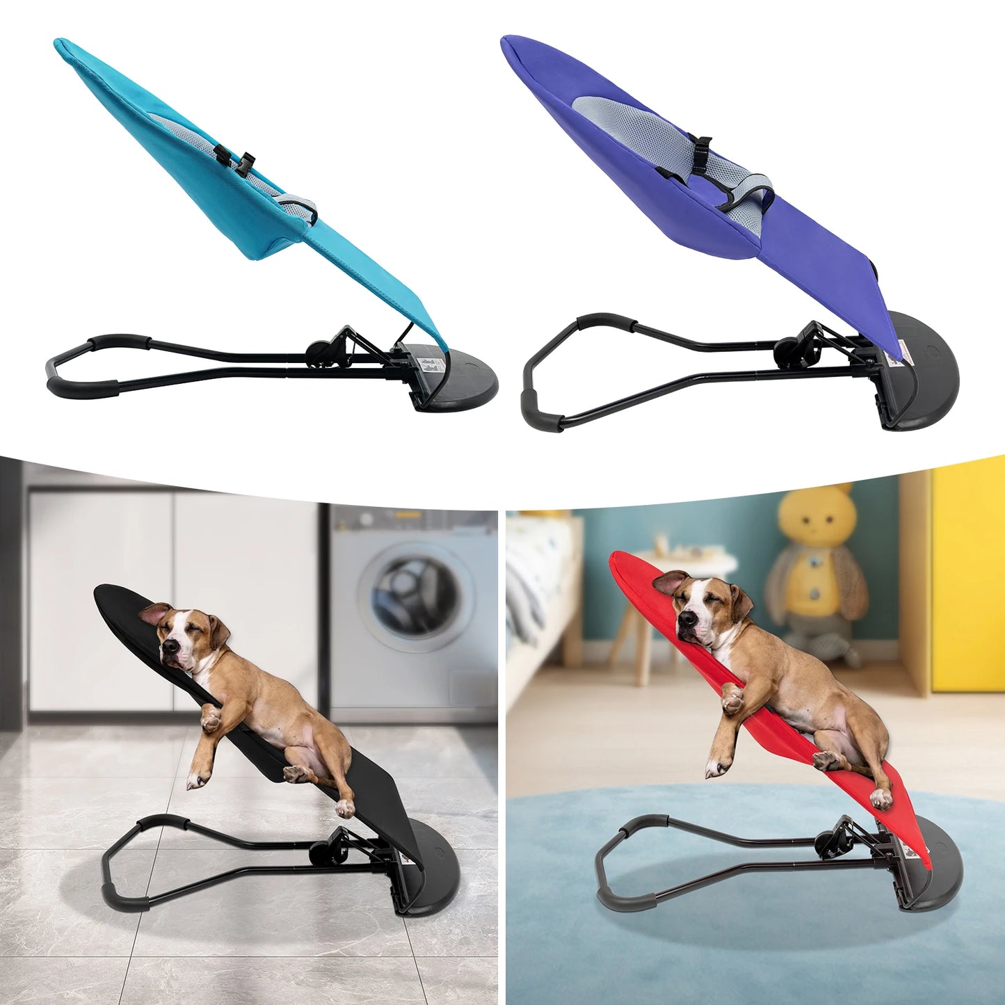 Pet Rocking Chair- Stainless Steel Bracket- Height Adjustable- Foldable- Portable with Anti-slip Pads for Home