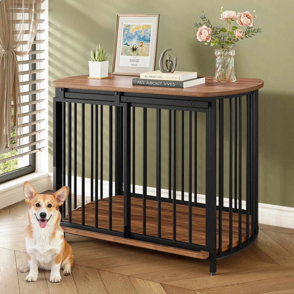 31.5" Furniture Style Dog Crate for Small and Medium Dogs- Wooden Cage- Indoor Kennel Furniture-Modern