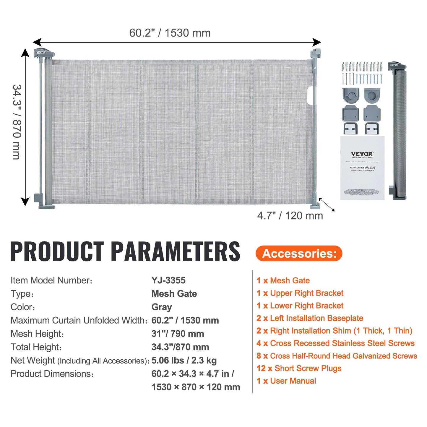 Retractable Gate-Mesh Pet Gate- Extends- Wide Retractable Gate for Kids or Pets