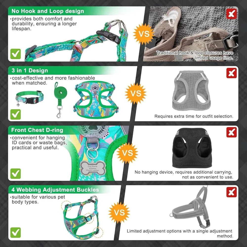 No Pull Dog Harness Collar Leash Set Step In Adjustable Mesh Reflective Soft Small Medium Large Breeds