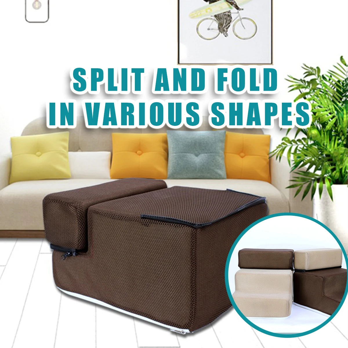 Pet Stairs Cover -Detachable -Zippered Mesh Fabric Stairs Cover- Non-Slip Washable