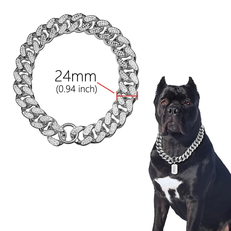 Sparkle Diamond Inlay Chain Dog Necklace Collars
