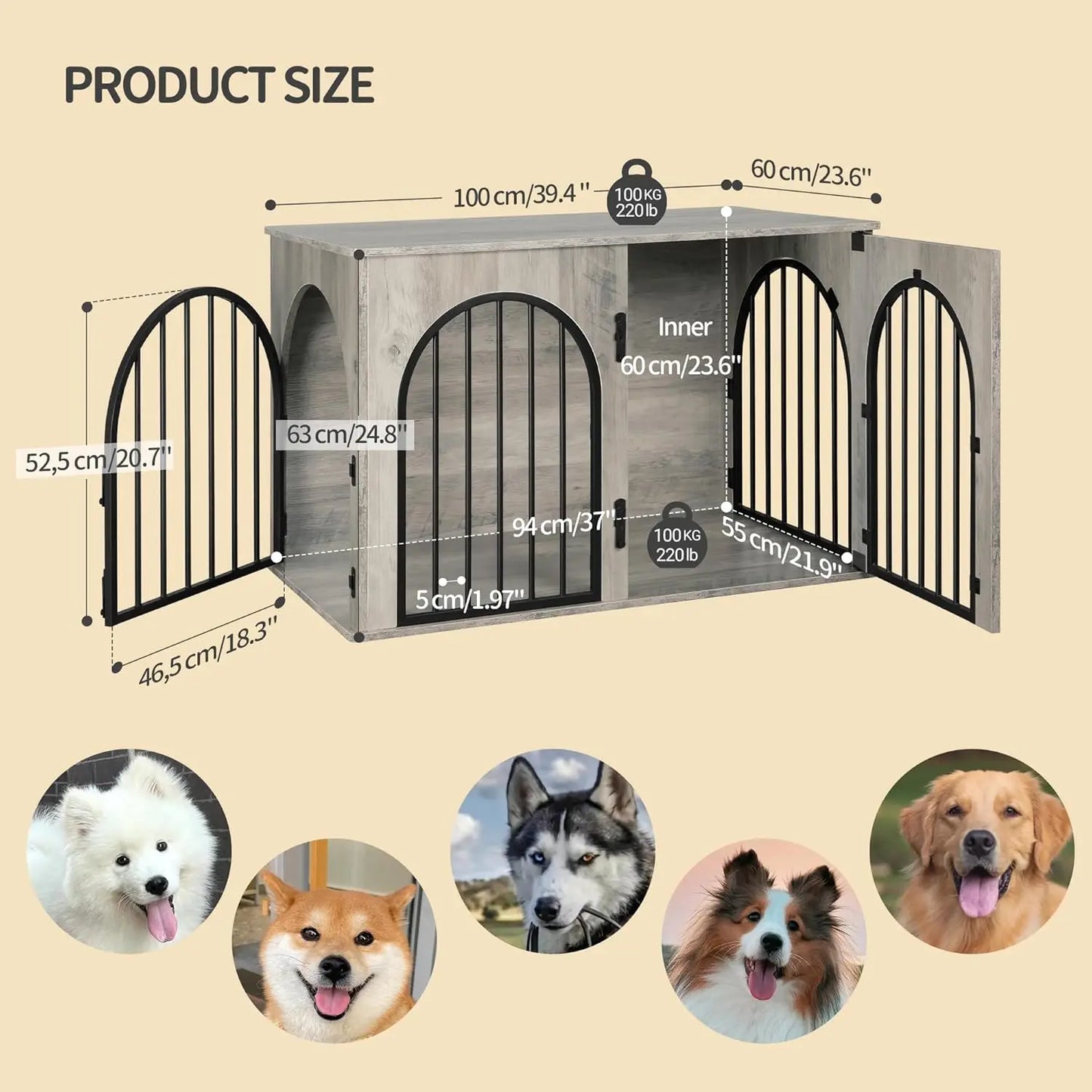 39.4" Wooden Dog Crate Furniture TV Stand- Indoor Dog Kennel for Small/Medium/Large Dogs- End Side Table Dogs Crates- Anti-Chew