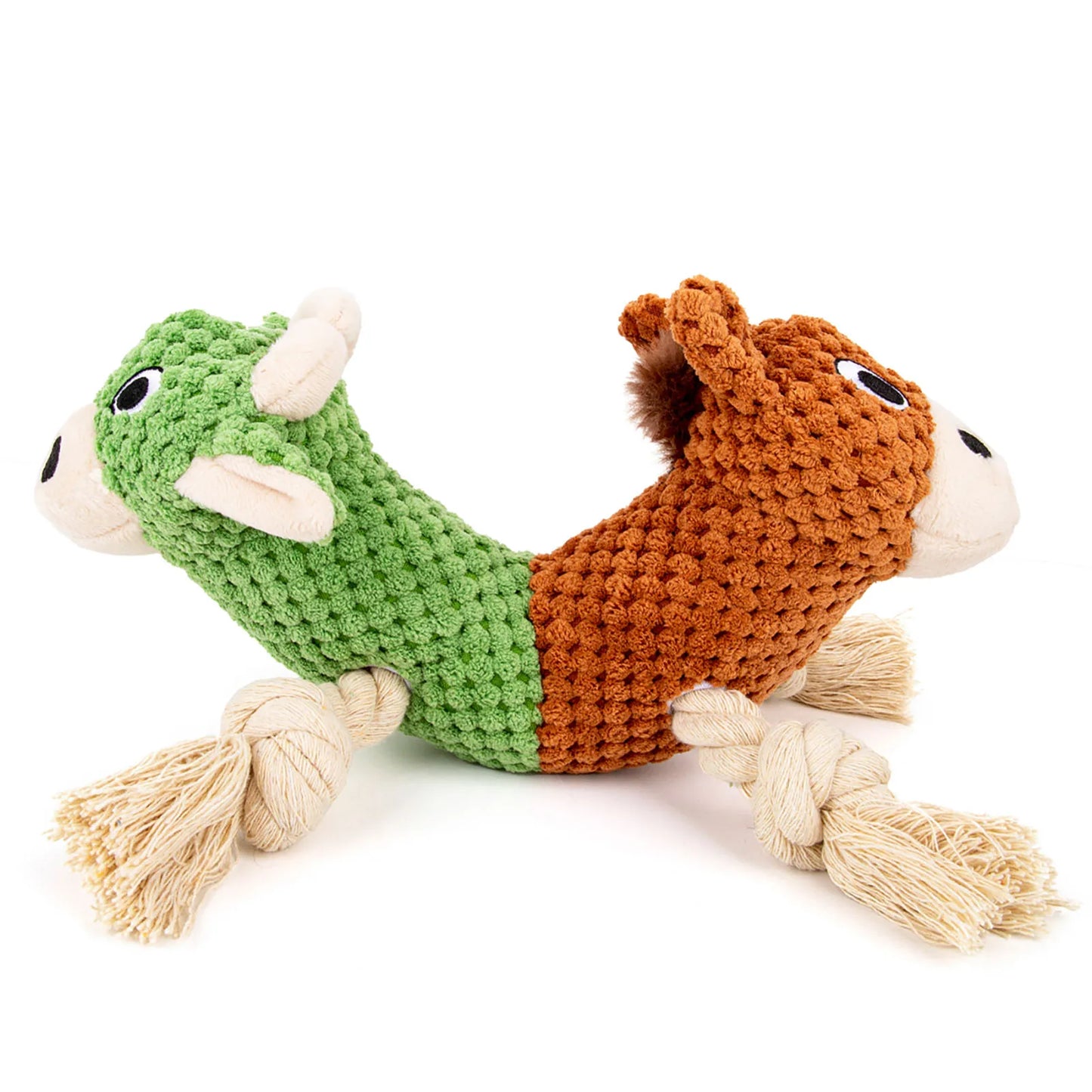 Dog Chew Squeaky Dog Toy- Cow and Horse Double Headed Plush Dog Chew for Small Medium Large Dogs Stuffed