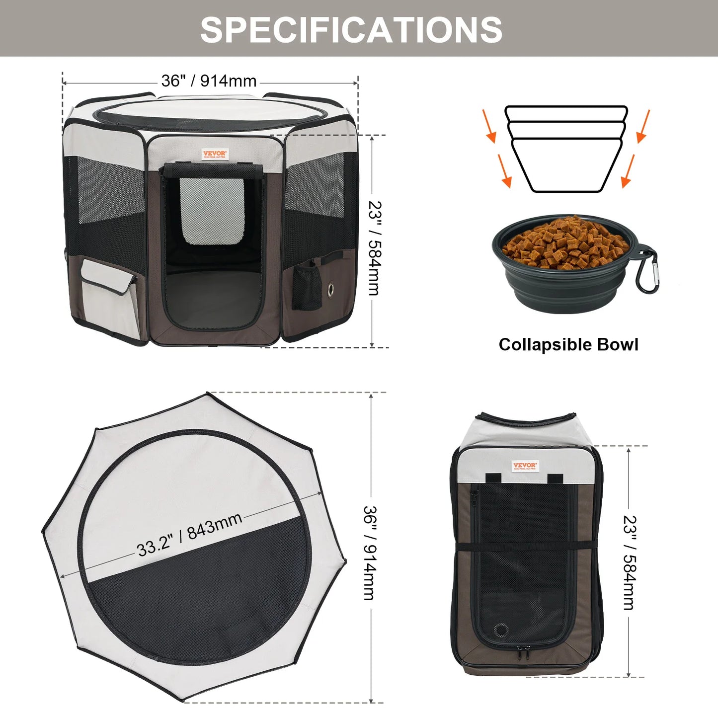 VEVOR Portable Foldable Pet Playpen Tent Crate- Waterproof Shelter for Dog- Indoor Outdoor Travel Camping