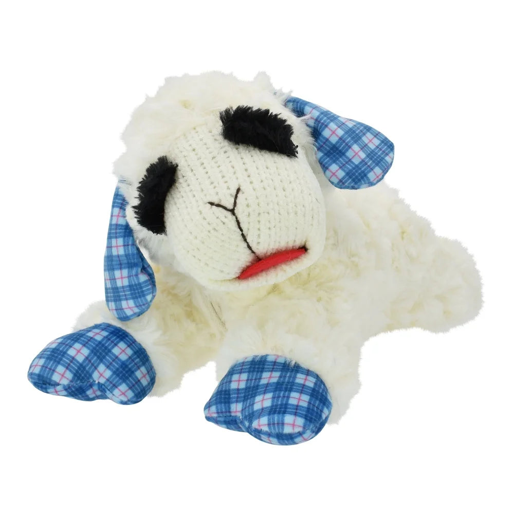 Medium Lamb Chop Dog Toy- Plush Squeaker- Blue Plaid Ears- Perfect Fetch- Cuddle Play - 12 Inch