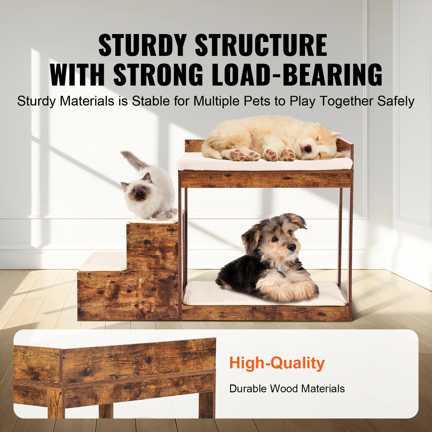 Pet Bunk Bed with Stairs -Dog Window Perch for High Beds/ Couches- Medium Multi-Level 3 Step Dog Seat Sleeper Couch