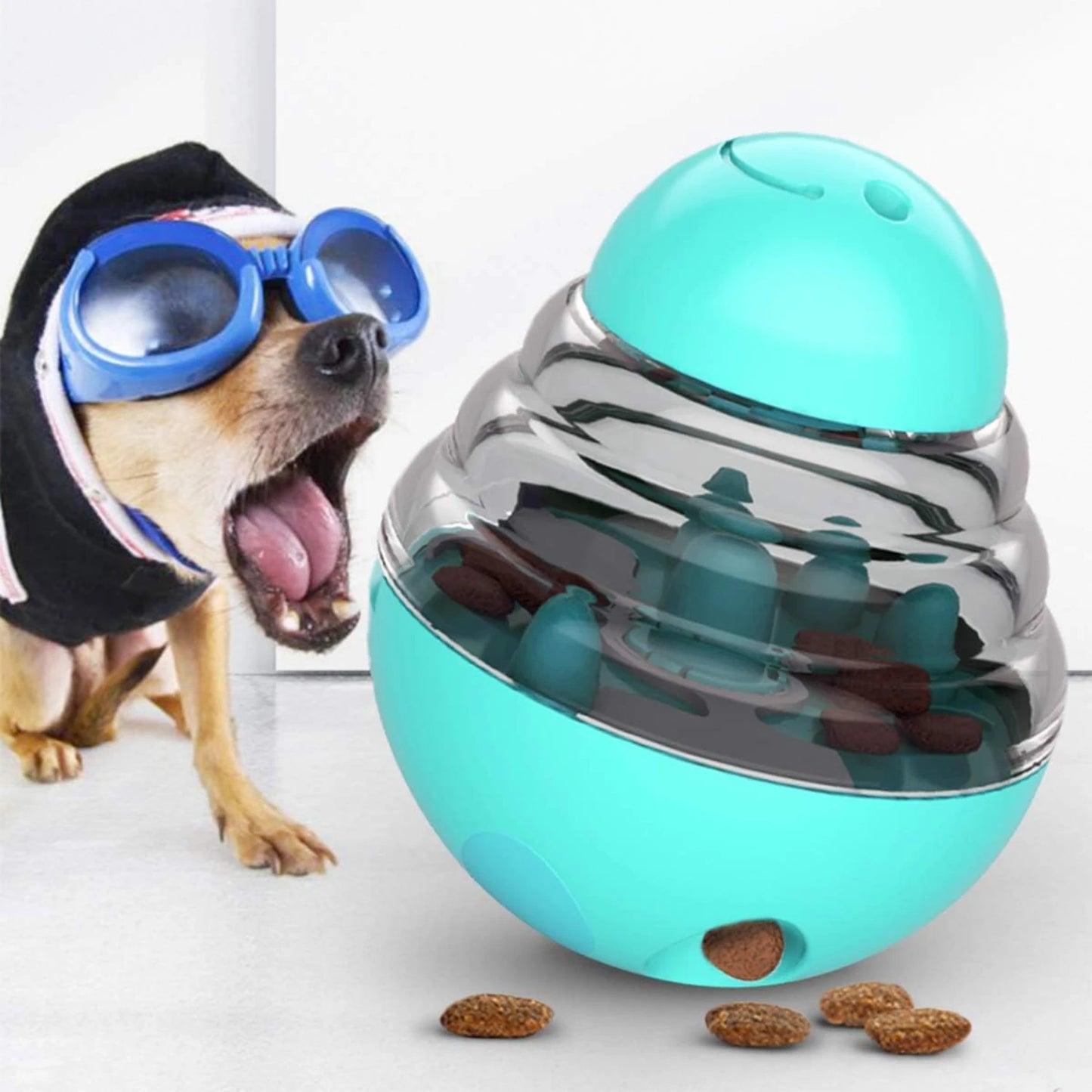 Sturdy and Interactive Slow Feeder Tumbler Toy - Engaging Food Puzzle Ball Dispenser for Small Medium Dogs