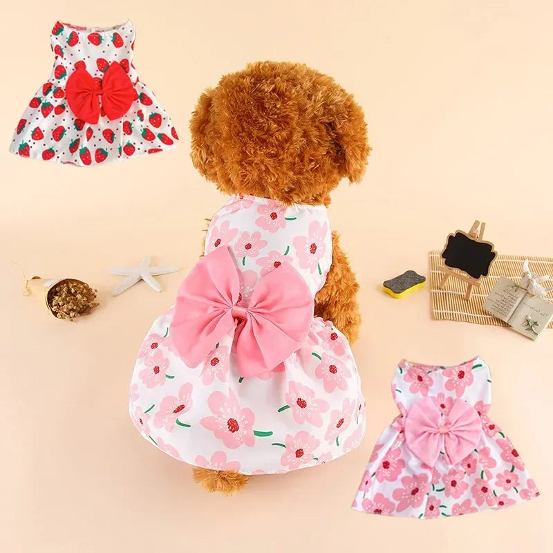 Summer Dog Princess Dress- Cute Dress- Bow -Lace for Small Medium Dogs