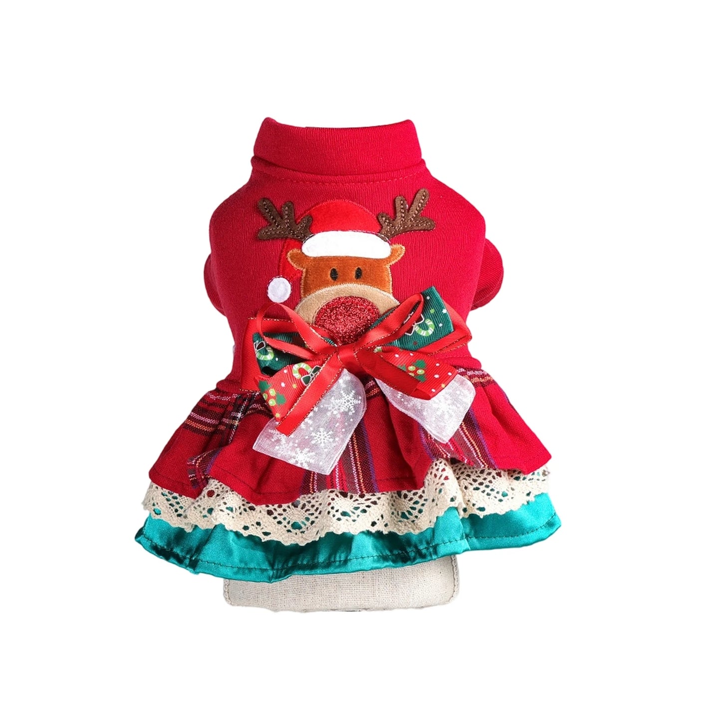 Cute Christmas Dog Dress with Santa Hat/ Jingle Bell Collar- Festive Pet Holiday Outfit for Small Dogs-Costumes/Apparel
