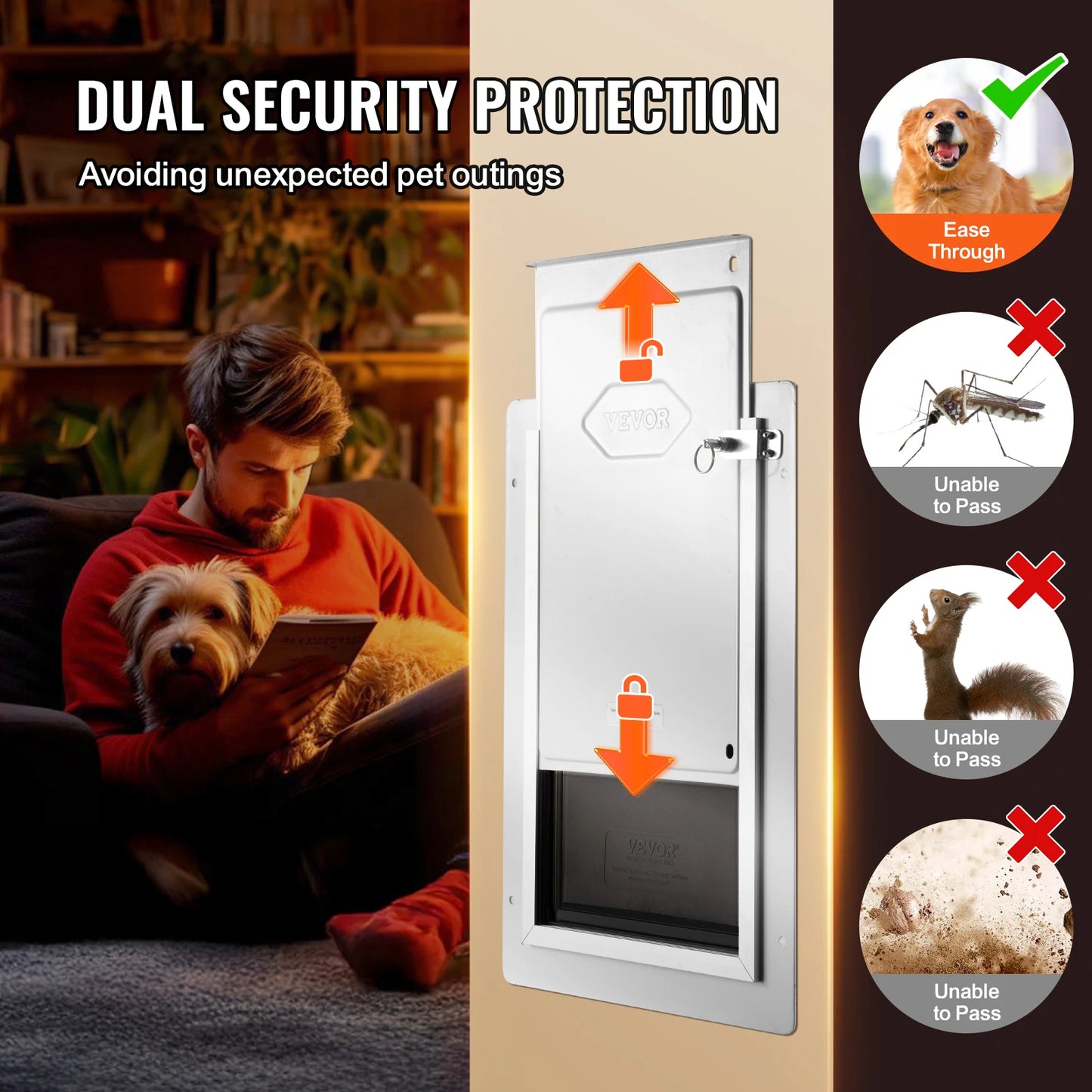 Pet Door Metal Frame with Lock- 3 Flap System- Weatherproof Doggy Door- Easy to Install in Interior or Exterior Walls