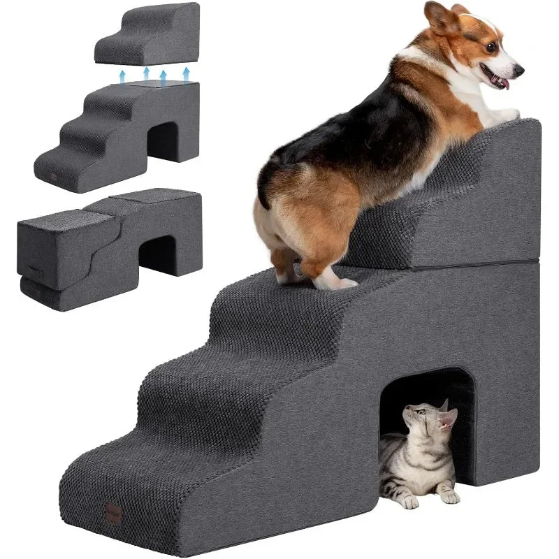 Dog Stairs with Tunnel- 5-Step Dog Steps for Small Dogs and Cats- High Bed Climbing Guaranteed Authentic.