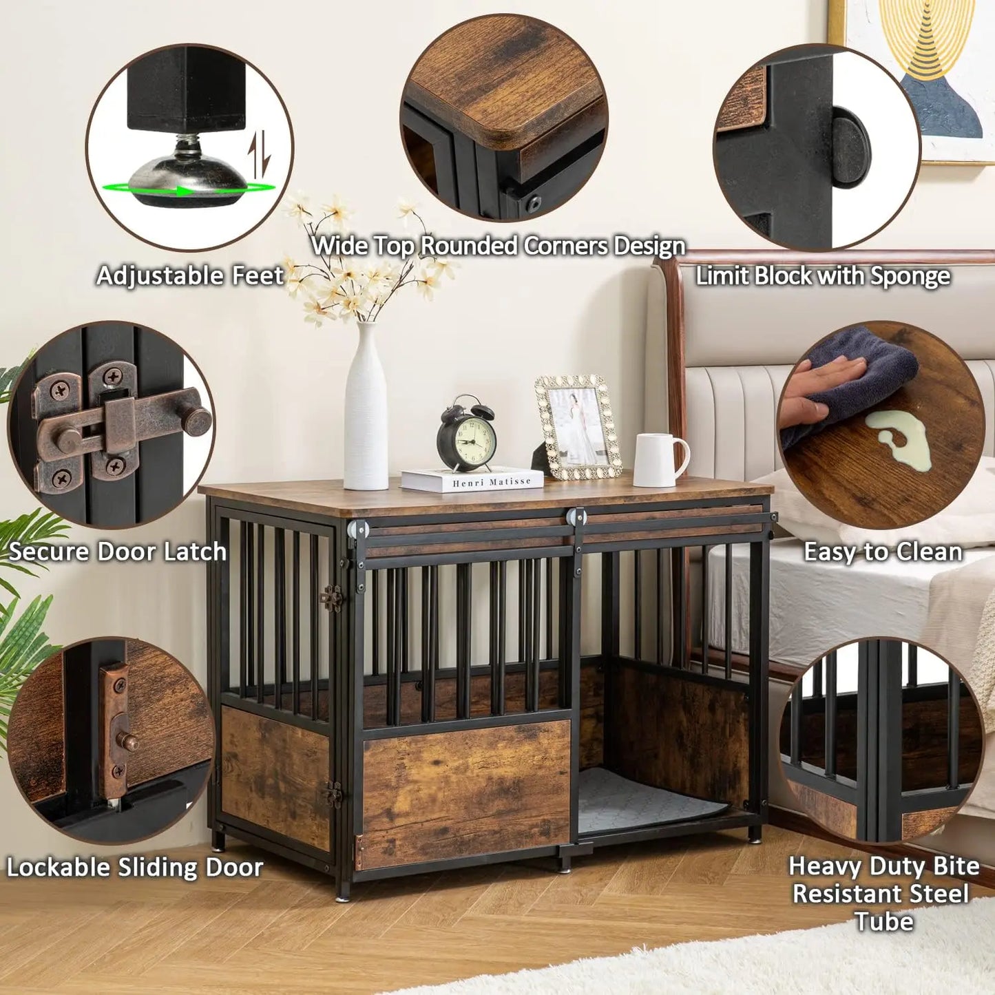 KOOPRO 32" Dog Crate Furniture with Cushion-- Wooden Heavy Duty Dog Kennel with Double Doors