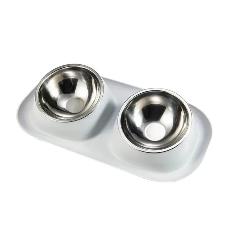 Stainless Steel Double Dog Bowl- Food Container- Plastic Non-slip Base- Pet Water Feeder- Tilt- Safeguards Dogs Neck